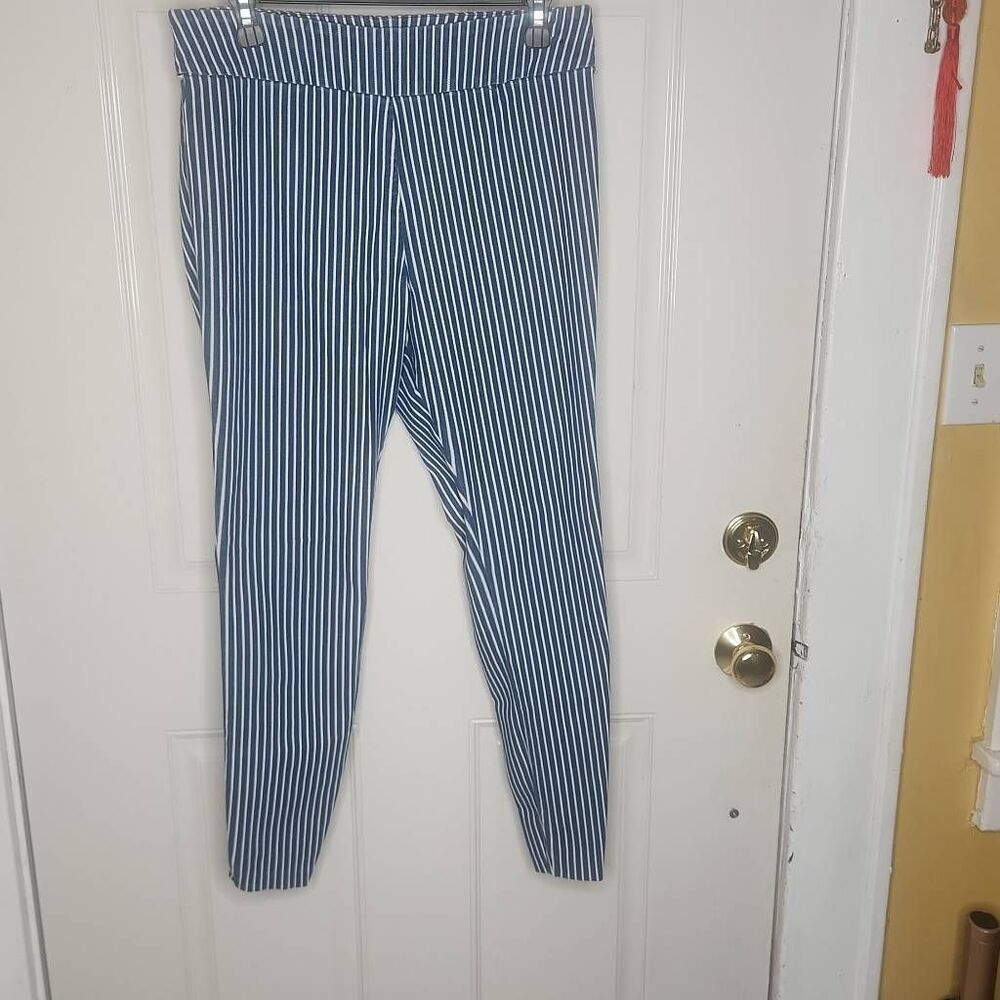 New York & Company 7th avenue pull on denim jeans stripe pants women's L